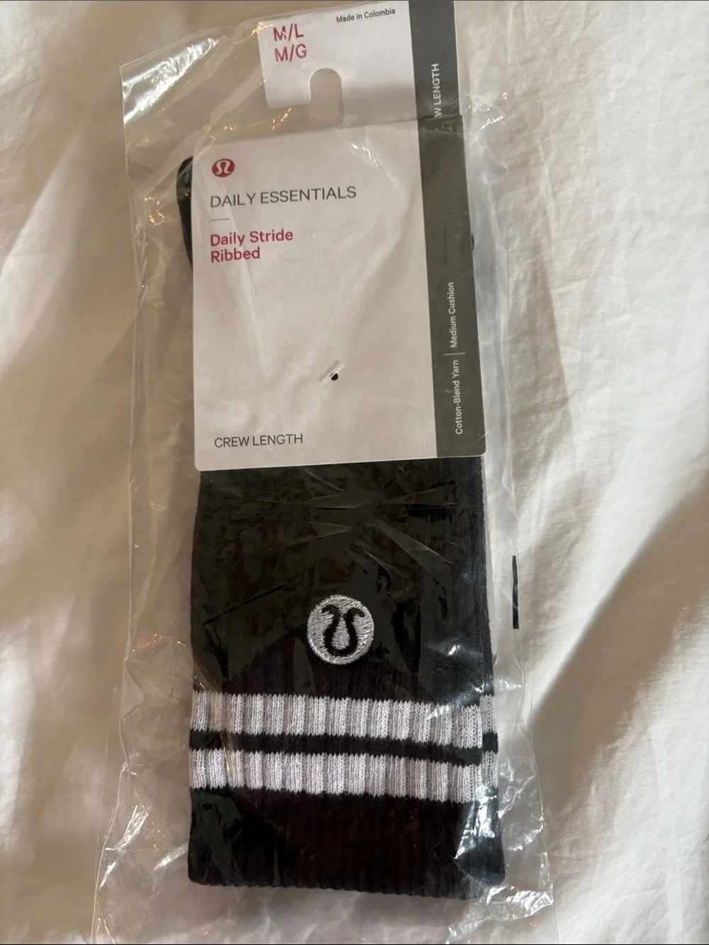 Lululemon Daily Stride Ribbed Crew Socks - Black/White